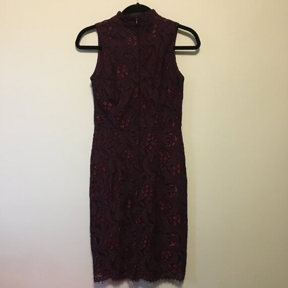 SEARS Fancy and Elegant Dark Burgundy Cotton Lace Mockneck Dress - Picture 2 of 16